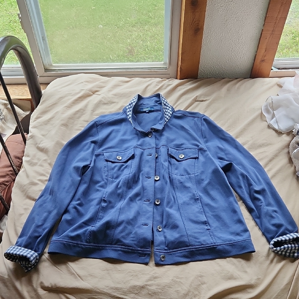 Lightweight Blue Shirt Jacket with Collar 1X